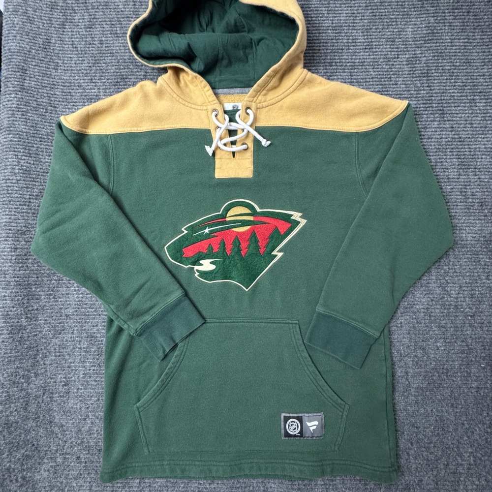 Fanatics Minnesota Wild Lace Up Hoodie Small Green Yellow NHL Hockey